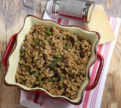 Farro Risotto with Wild Mushrooms and Asparagus