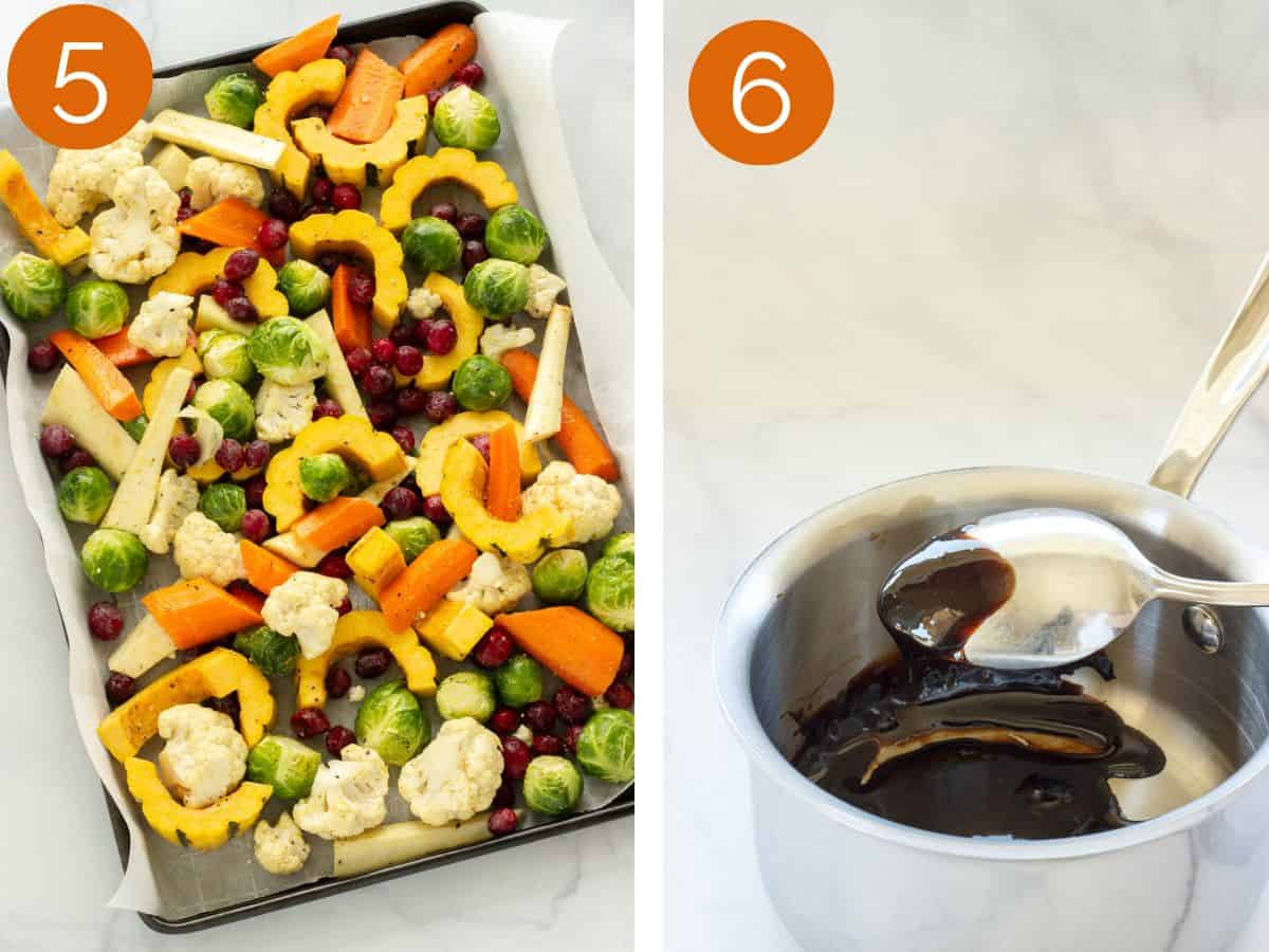 Steps 5 and 6 to make roasted fall vegetables.