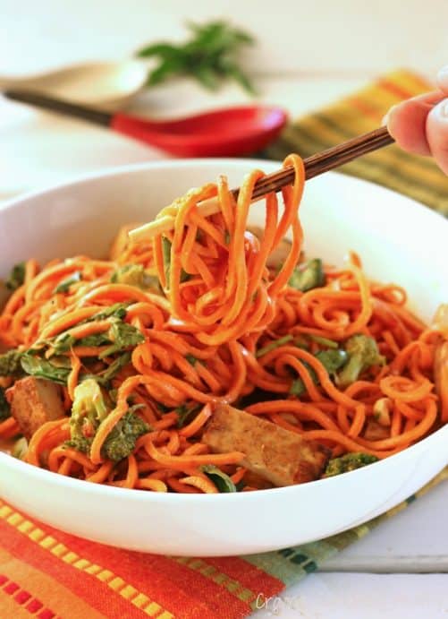 Sesame Peanut Sweet Potato Noodles with Tofu|Craving Something Healthy