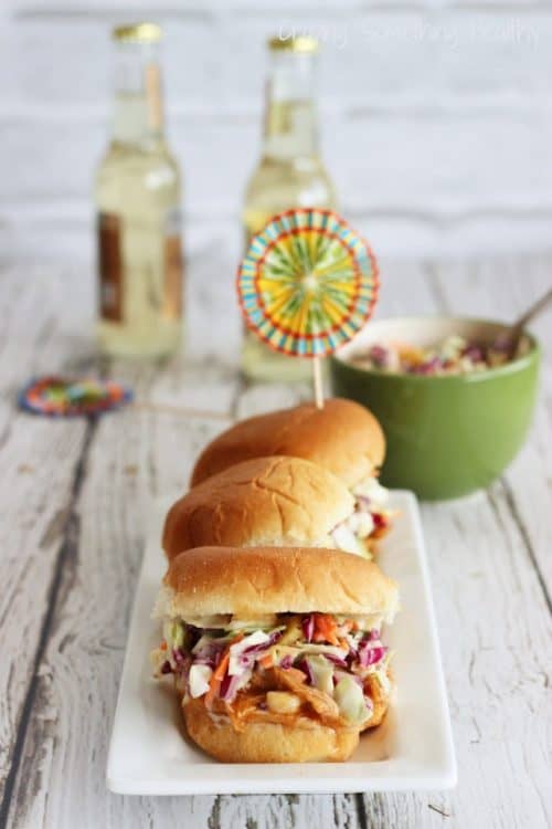 Pulled Turkey Sliders with Chipotle Peach BBQ Sauce and Sweet Creamy Slaw|Craving Something Healthy