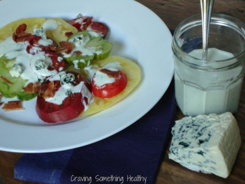 Heirloom Tomatoes with Blue Cheese Dressing and Bacon - Recipe Redux