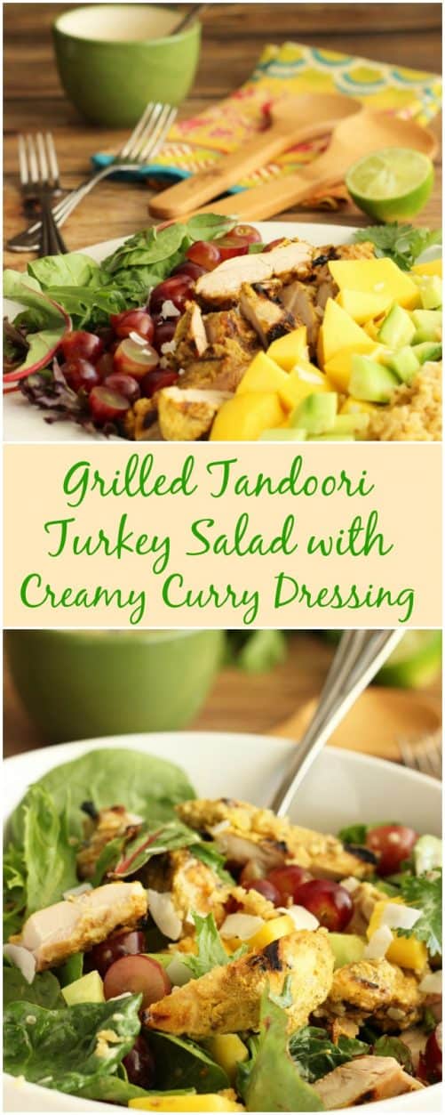 Turkey is not just for the holidays! Try something unexpected on the grill this summer, and turn a cool salad into a quick meal. Grilled Tandoori Turkey Salad with Creamy Curry Dressing|CravingSomethingHealthy