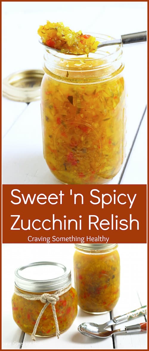 Jars of homemade Sweet 'n Spicy Zucchini Relish by Craving Something Healthy