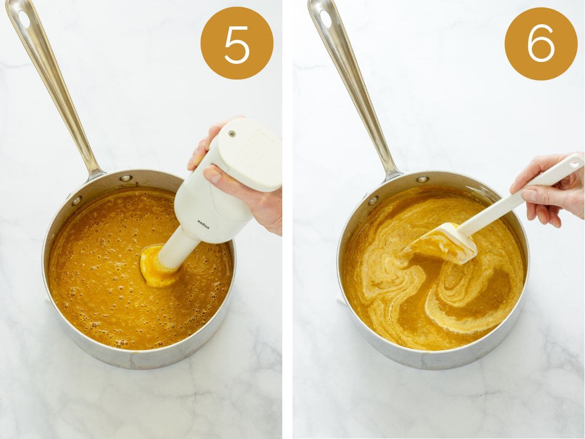 Steps 5 & 6 to make spiced pumpkin bisque.