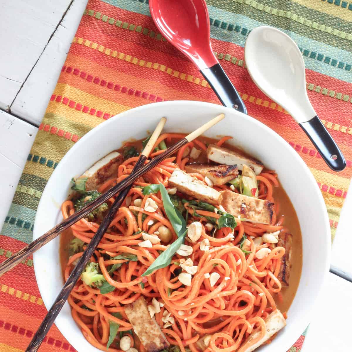 Sesame Peanut Sweet Potato "Noodles" with Tofu