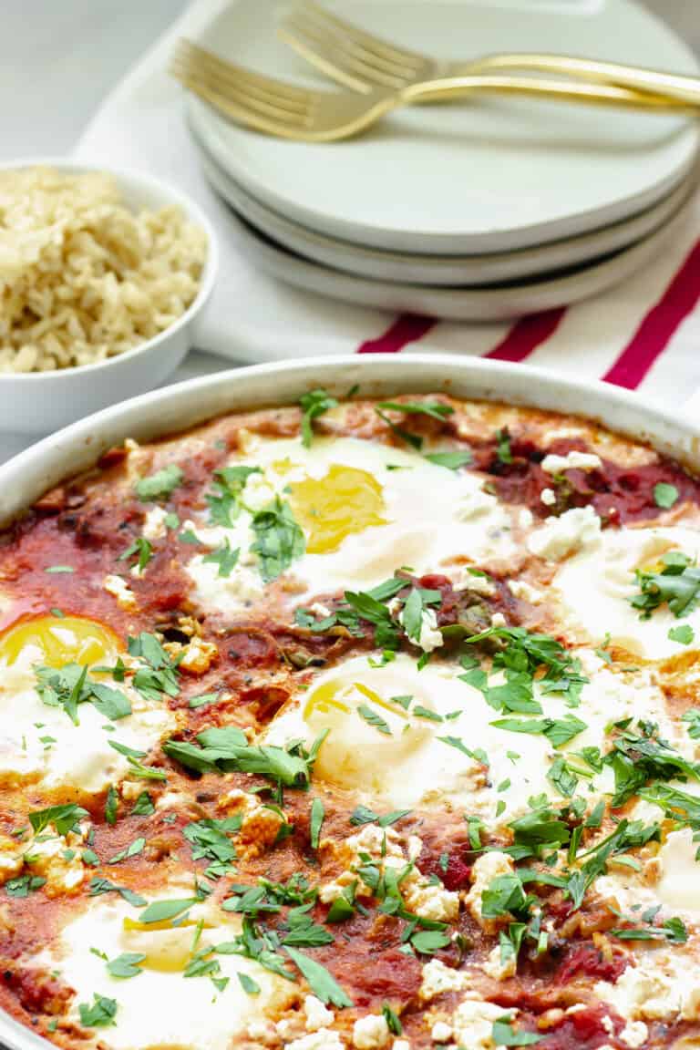 Shakshuka With Rice and Greens