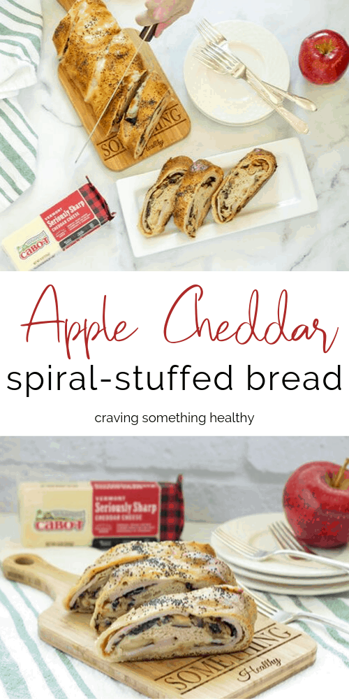 Apple Cheddar Spiral Stuffed Bread #ad #CabotCheese #stuffedbread #partyfood #easydinner #healthy #tailgaterecipes #cheese #cheddar #apples #ham #makeaheadrecipes